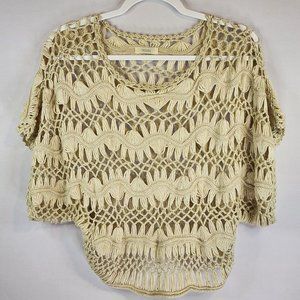 Millau Womens Open Knit Crop Wide Sleeve Beige Sweater  Size Small‎
